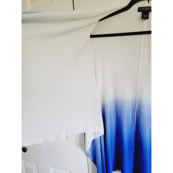 Lauren Ralph Lauren OS White & Blue Kimono Poncho Wrap Cape One Size Lightweight - Picture 7 of 8